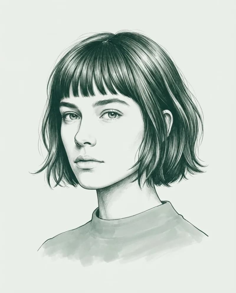 Ilustración del corte Bob francés con flequillo