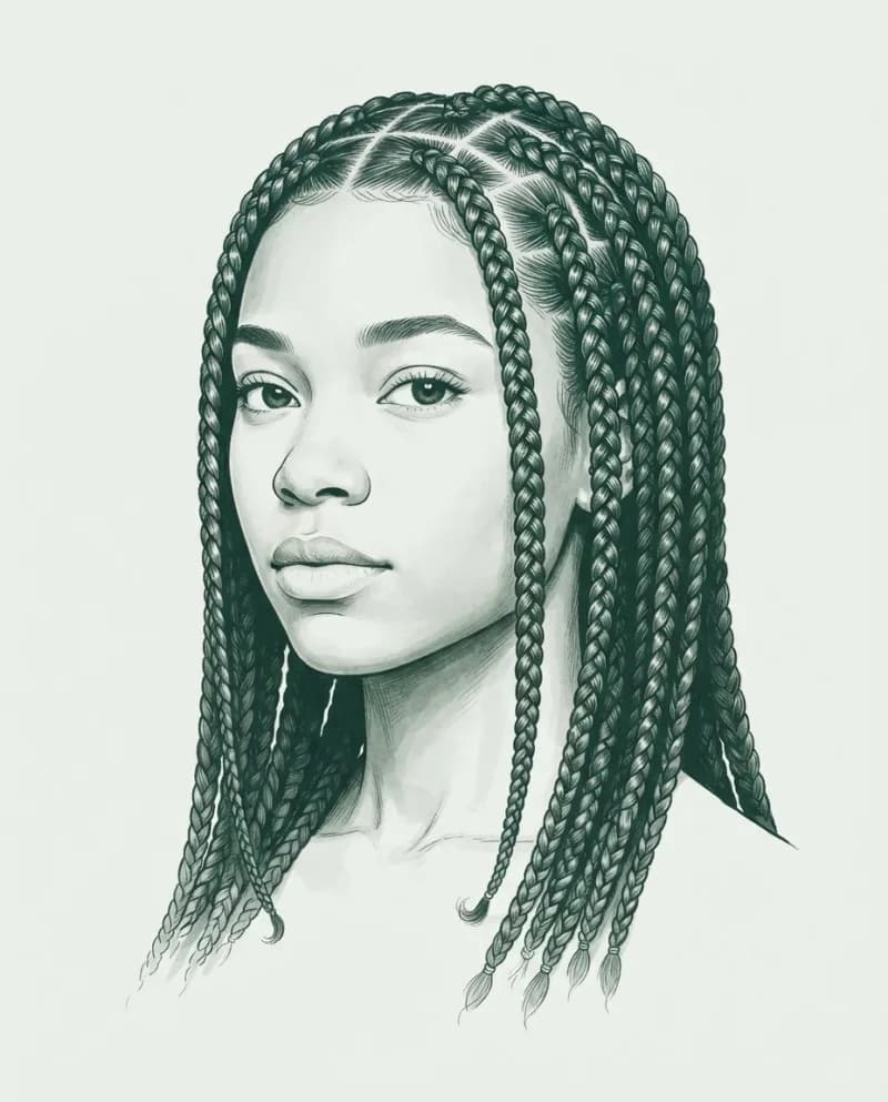 Ilustración del corte Trenzas box braids