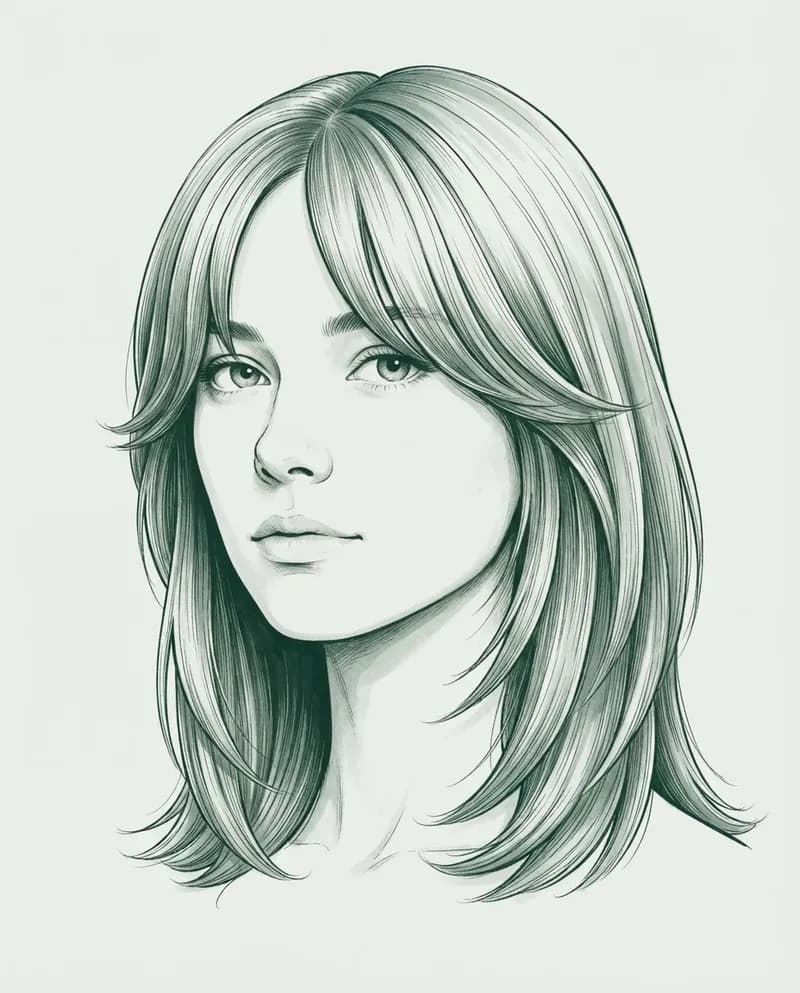 Ilustración del corte Media melena con flequillo abierto
