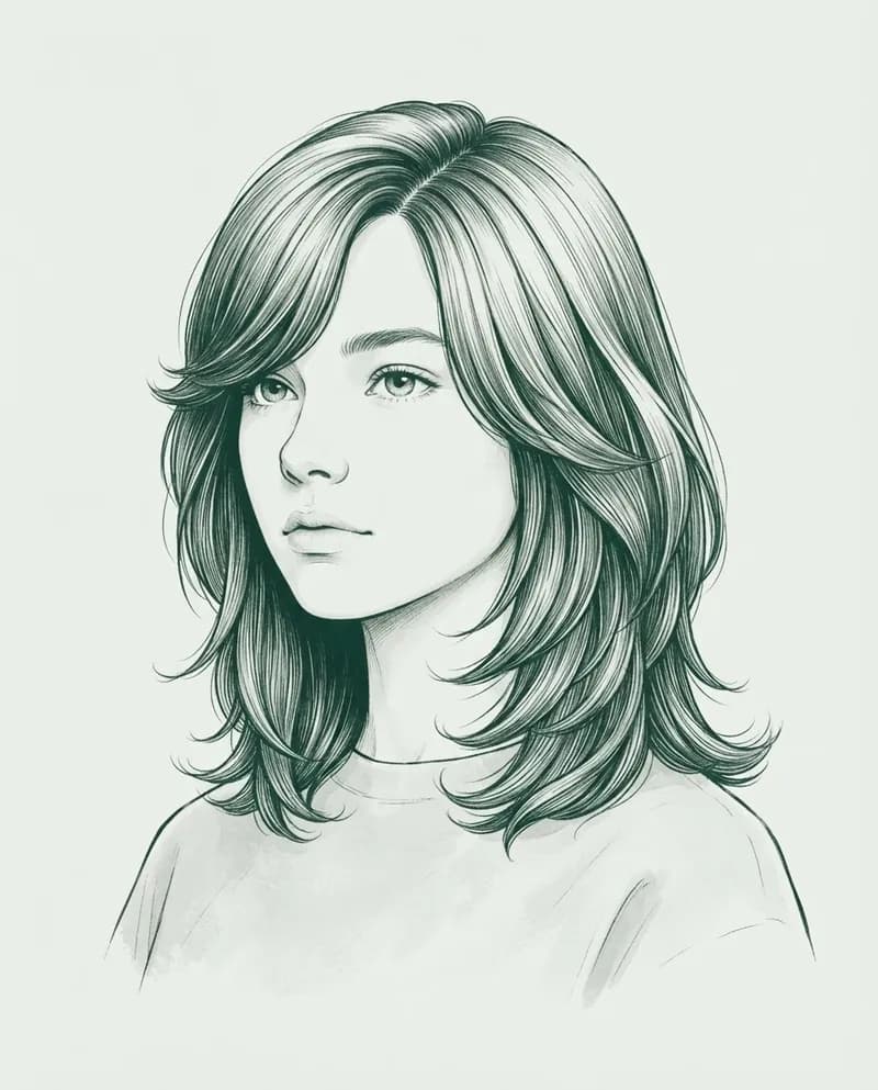 Ilustración del corte Media melena con capas