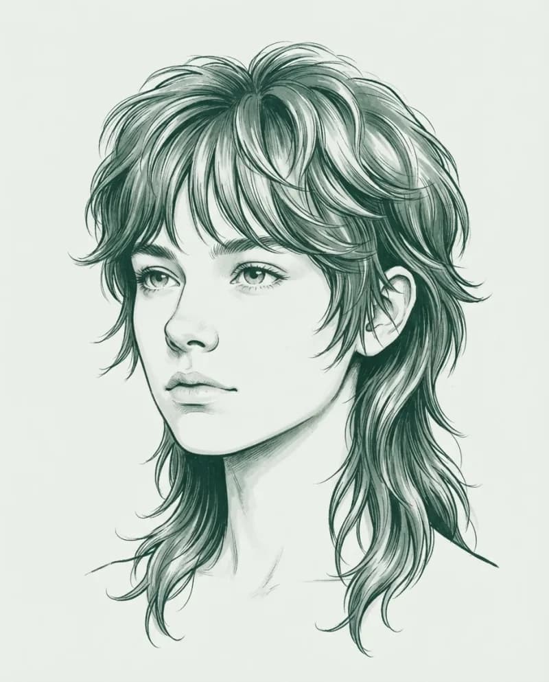 Ilustración del corte Wolf cut